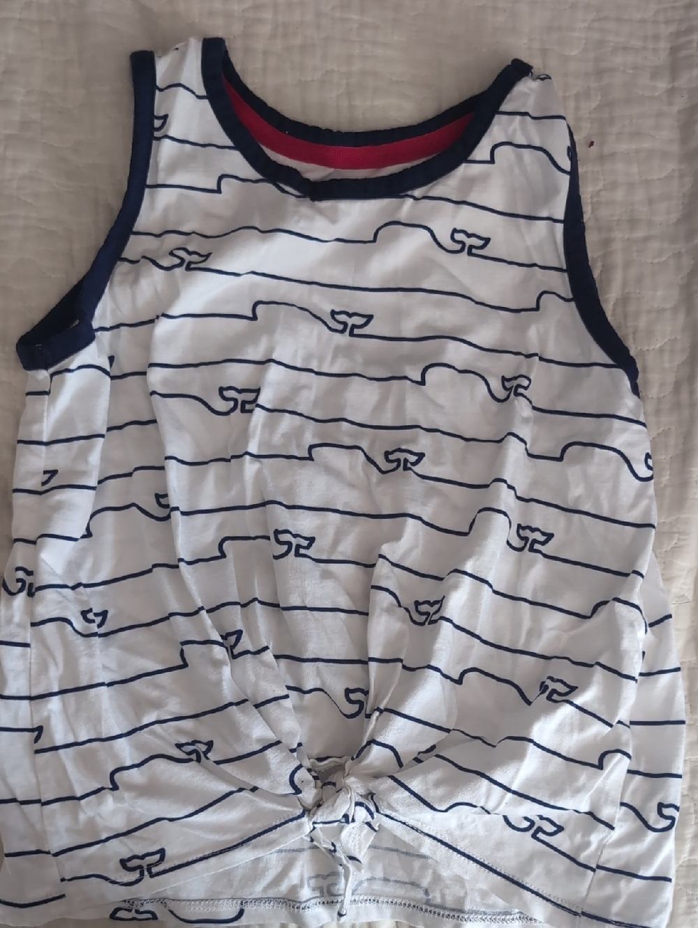 Vineyard Vines White Navy Striped Tie-Front Tank Top